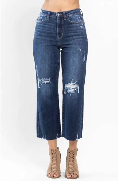 Judy Blue Women's Wanda High Waist Destroyed Wide Leg Crop Jeans In Blue