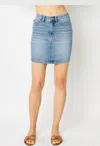 Judy Blue High Rise Tummy Control Denim Mini Skirt In Light Wash In Blue