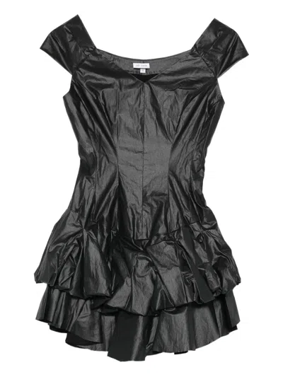 Judy Turner Oli V-neck Ruffled Mini Dress In Black