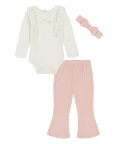 Juicy Baby Girls 3-piece Bodysuit, Pant And Headband Set In Multi