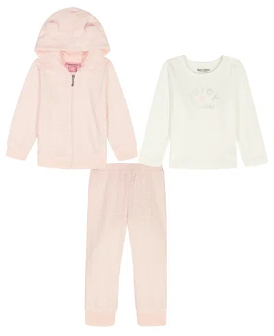 Juicy Baby Girls Long-sleeve Hoodie, T-shirt, And Joggers, 3-piece Set In Multi