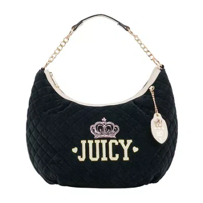 Juicy By Juicy Couture Crowning Glory Quilted Velour Hobo Bag In Black