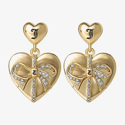 Juicy By Juicy Couture Gold Tone Womens Crystal Bow Heart Drop Earrings