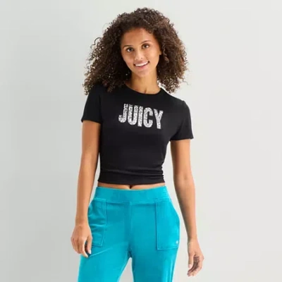 Juicy By Juicy Couture Womens Juniors Crew Neck Short Sleeve Regular Fit Graphic T-shirt In Black