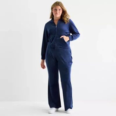 Juicy By Juicy Couture Womens Juniors Plus Flare Mid Rise Track Pant In Blue