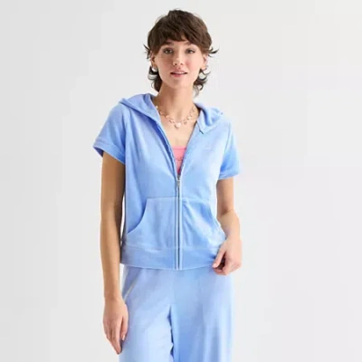 Juicy By Juicy Couture Womens Juniors Short Sleeve Hoodie In Blue