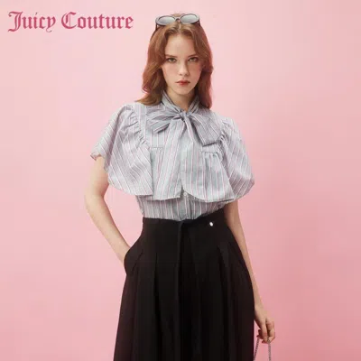 Juicy Couture 橘滋【2024春夏】栀子花开logo纽扣荷叶系带女式衬衫 In Gray