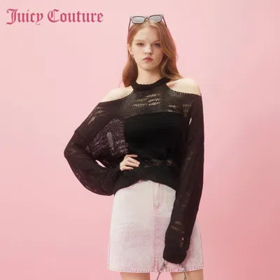 Juicy Couture 橘滋【2024春夏】奇迹星空logo金属牌镂空露肩女式针织衫 In Brown