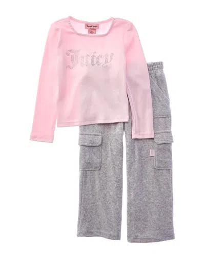 Juicy Couture Kids' 2pc Top & Velour Pant Set In Pink