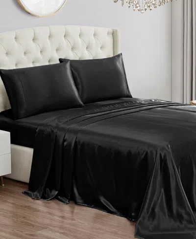 Juicy Couture 3 Piece Satin Sheet Set, Twin Xl In Black