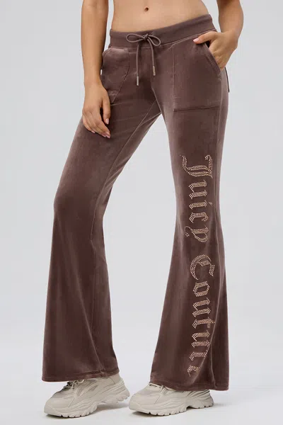 Juicy Couture 30th Birthday Big Bling Snap Pocket Velour Pants In Brown
