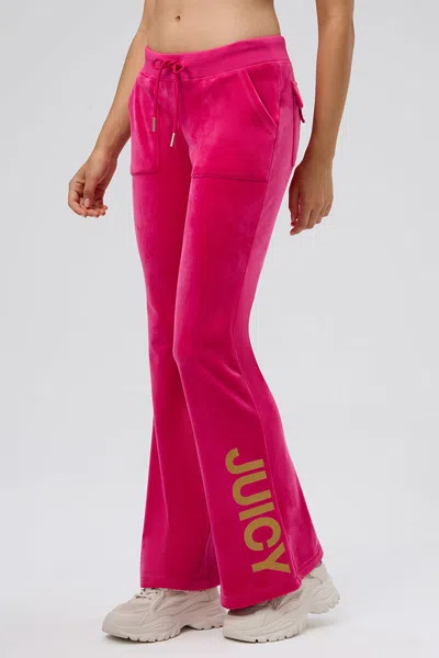 Juicy Couture 30th Birthday Snap Pocket Velour Pants In Pink
