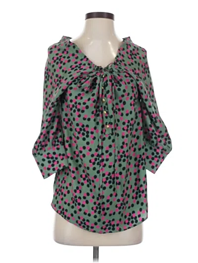 Pre-owned Juicy Couture 3/4 Sleeve Silk Top Green Cold Shoulder Neckline Tops