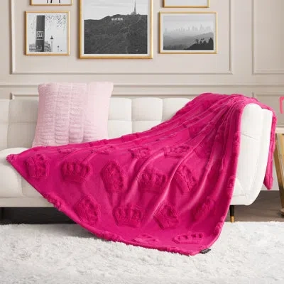Juicy Couture 3d Faux Fur Throw Blanket In Hot Pink Crowns