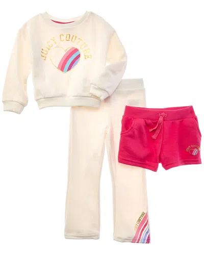 Juicy Couture Kids' 3pc Sweatshirt, Short, & Pant Set In White