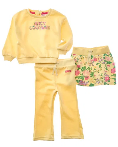 Juicy Couture Kids' 3pc Sweatshirt, Short, & Pant Set In Yellow