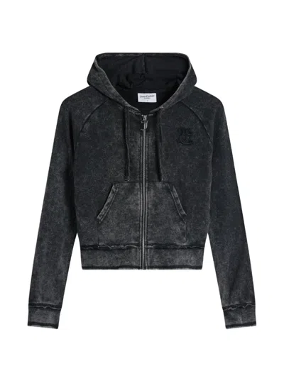 Juicy Couture Acid-wash Logo-appliqué Hoodie In Black