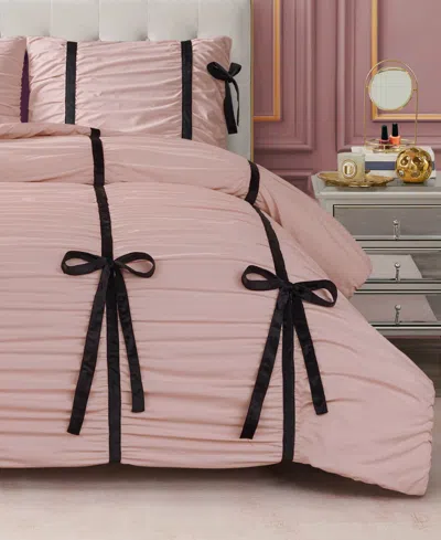 Juicy Couture Amelie Velvet Bows Ruched 3-pc. Comforter Set, Full/queen In Pink