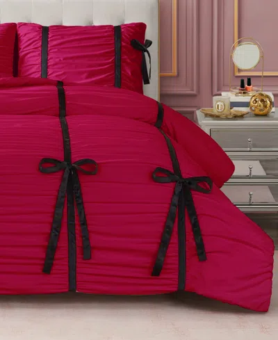 Juicy Couture Amelie Velvet Bows Ruched 3-pc. Comforter Set, King In Pink