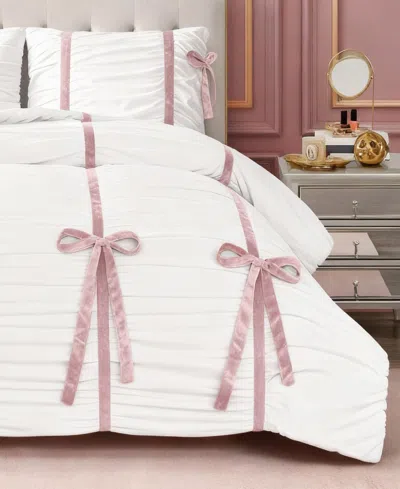 Juicy Couture Amelie Velvet Bows Ruched 3-pc. Comforter Set, King In White