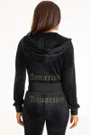 Juicy Couture Aquarius Customizable Big Bling Velour Hoodie In Black