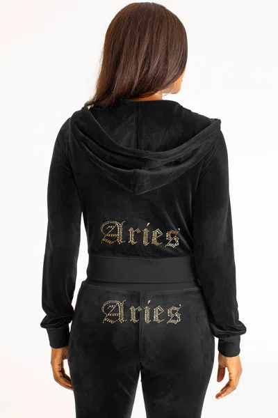 Juicy Couture Aries Customizable Big Bling Velour Hoodie In Black