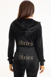 Juicy Couture Aries Customizable Big Bling Velour Hoodie In Black