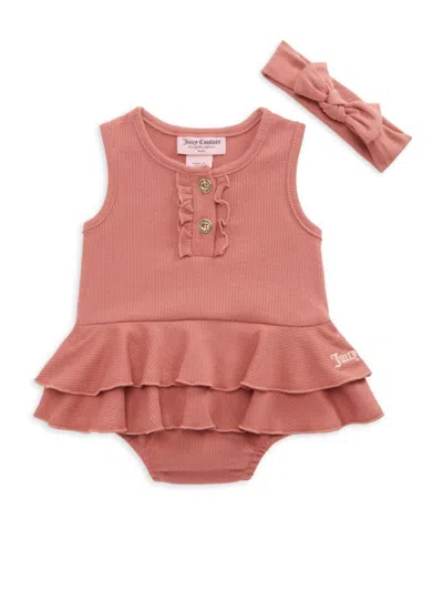 Juicy Couture Baby Girl's 2-piece Ribbed Headband & Bodysuit Dress Set In Brown