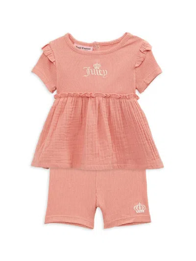 Juicy Couture Baby Girl's 2-piece Ribbed Shirt & Shorts Set In Orange