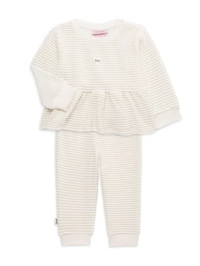 Juicy Couture Baby Girl's 2-piece Velour Striped Peplum Top & Joggers Set In Ivory