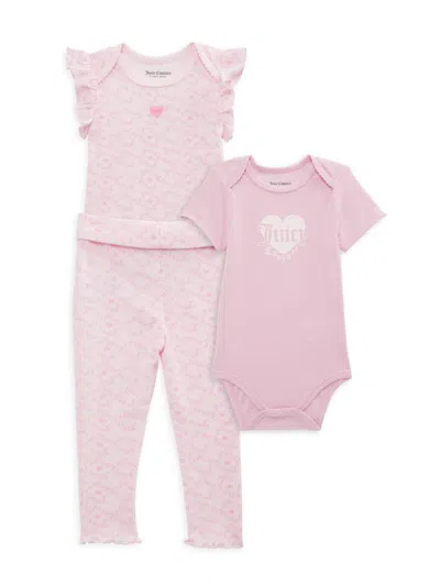 Juicy Couture Baby Girl's 3-piece Logo Bodysuit & Pajama Set In Pink