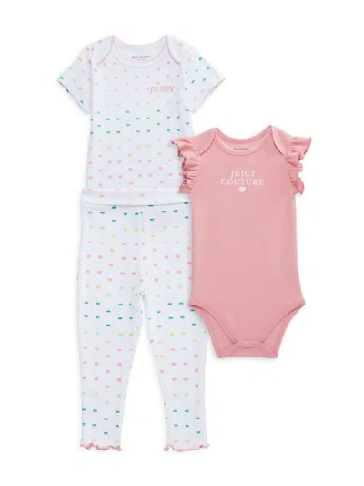 Juicy Couture Baby Girl's 3-piece Logo Bodysuit & Pajama Set In White Multi