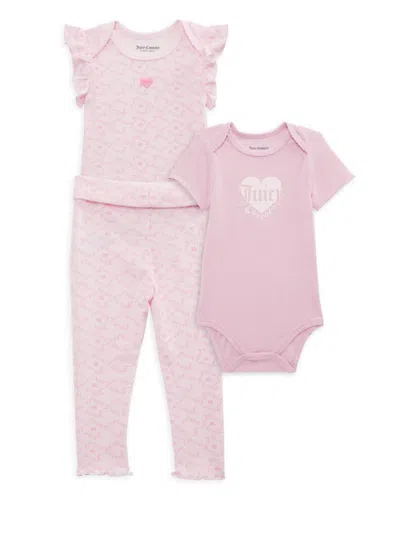 Juicy Couture Baby Girl's 3-piece Logo Bodysuit & Pants Set In Pink