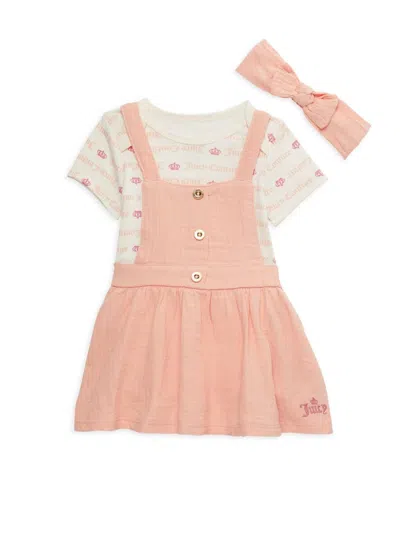 Juicy Couture Baby Girl's 3-piece Logo Bodysuit, Dress & Bow Headband Set In Peach Multi