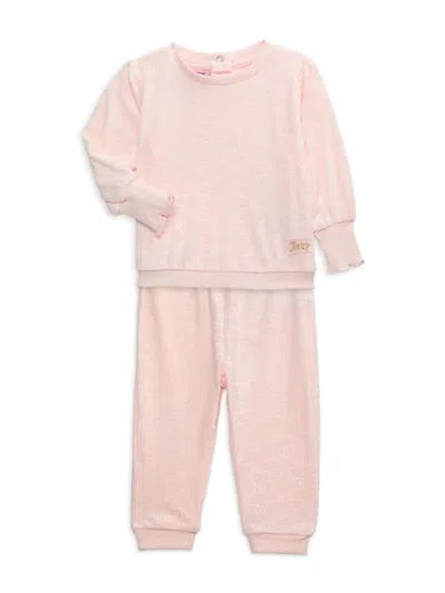 Juicy Couture Baby Girl's Monogram Velour Sweatshirt & Joggers Set In Pink