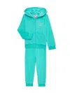 Juicy Couture Kids' Studded French Terry Zip Hoodie & Joggers Set In Teal
