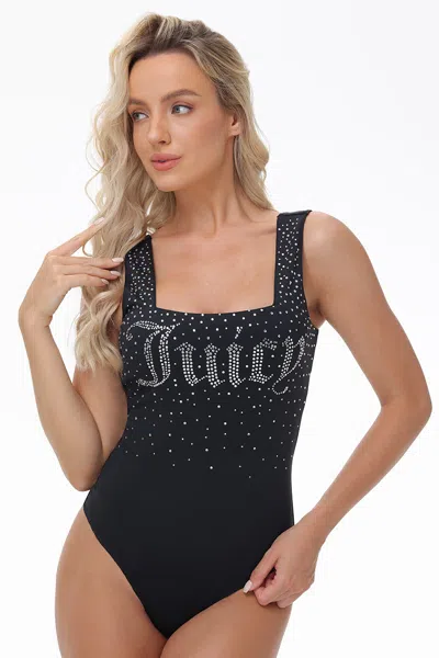 Juicy Couture Big Bling Scoop Neck Tank Bodysuit In Black