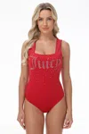 Juicy Couture Big Bling Scoop Neck Tank Bodysuit In Red