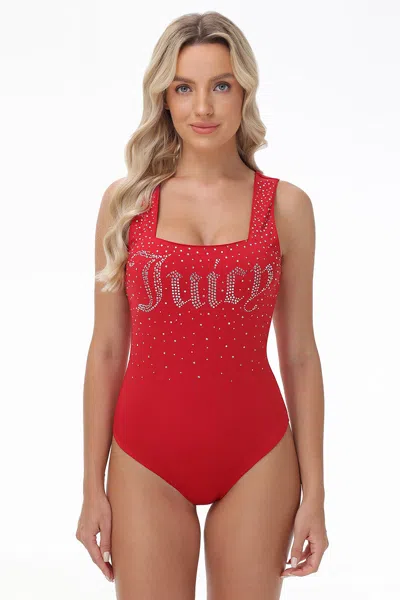 Juicy Couture Big Bling Scoop Neck Tank Bodysuit In Red