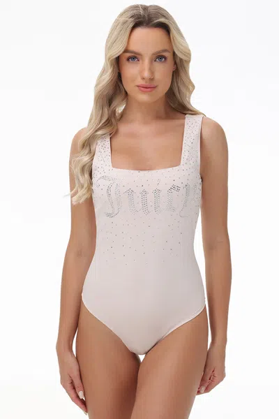 Juicy Couture Big Bling Scoop Neck Tank Bodysuit In White
