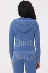 Juicy Couture Big Bling Towel Terry Zip Hoodie In Blue