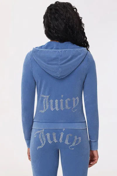 Juicy Couture Big Bling Towel Terry Zip Hoodie In Blue