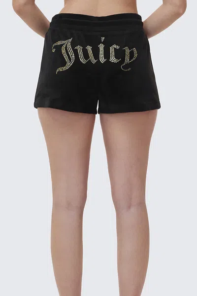 Juicy Couture Big Bling Velour Shorts In Black