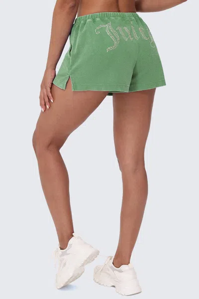 Juicy Couture Big Bling Washed Terry Shorts In Green