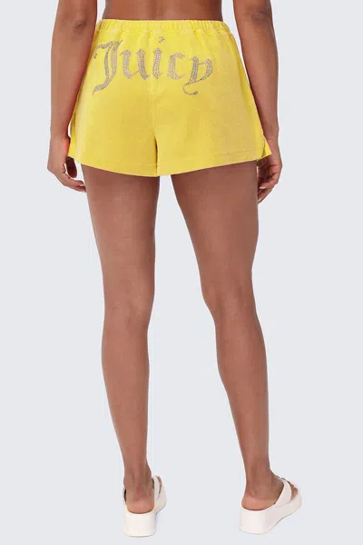 Juicy Couture Big Bling Washed Terry Shorts In Yellow