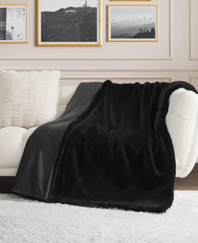 Juicy Couture Big Fluffy Solid Faux Fur Throw, 50" X 70" In Black