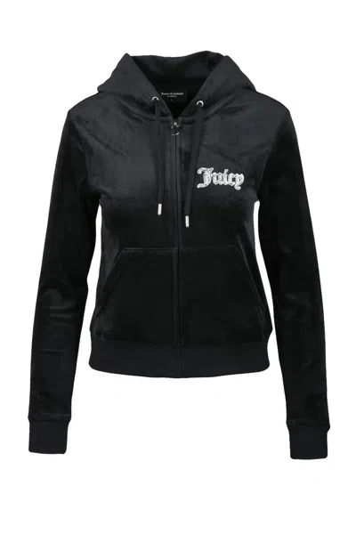 Juicy Couture Black Polyester Elastane Velour Sweatshirt