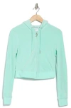Juicy Couture Bling Crop Recycled Polyester Blend Velour Hoodie In Tint Of Mint