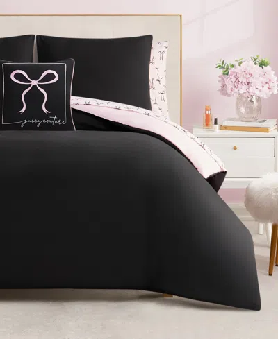 Juicy Couture Bows Solid Reversible 6-piece Bed In A Bag Comforter Set, Twin In Black
