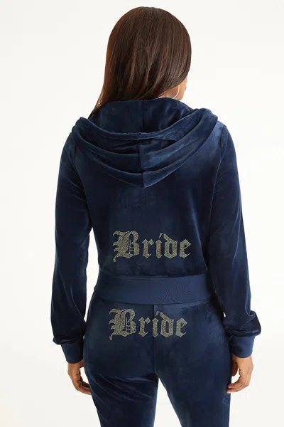 Juicy Couture Bride Customizable Big Bling Velour Hoodie In Blue